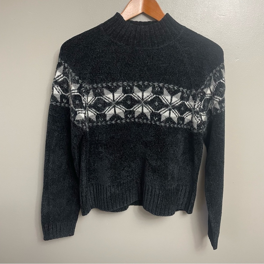 Croft Barrow XL Wool Mohair Blend Mock Neck Snowflake Fair Isle Chenille Sweater